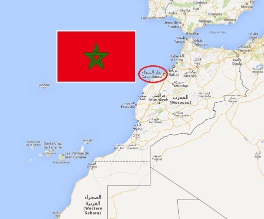 Mapa com a localização do Marrocos e de Casablanca ((© Google Maps)